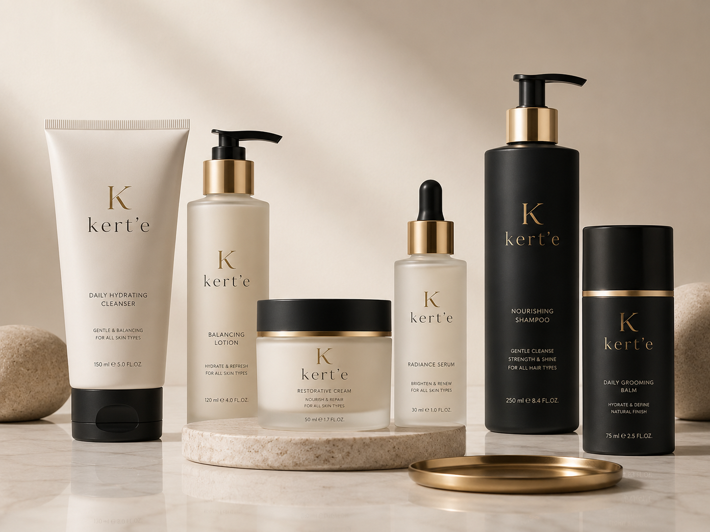 Projekt logo i etykiet produktów beauty marki Kert’e